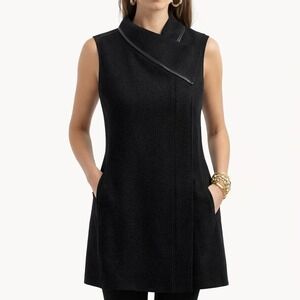 Beyond Threads Womens Alpaca Wool Blend Sleeveless Asymmetric Vest Coat Black L